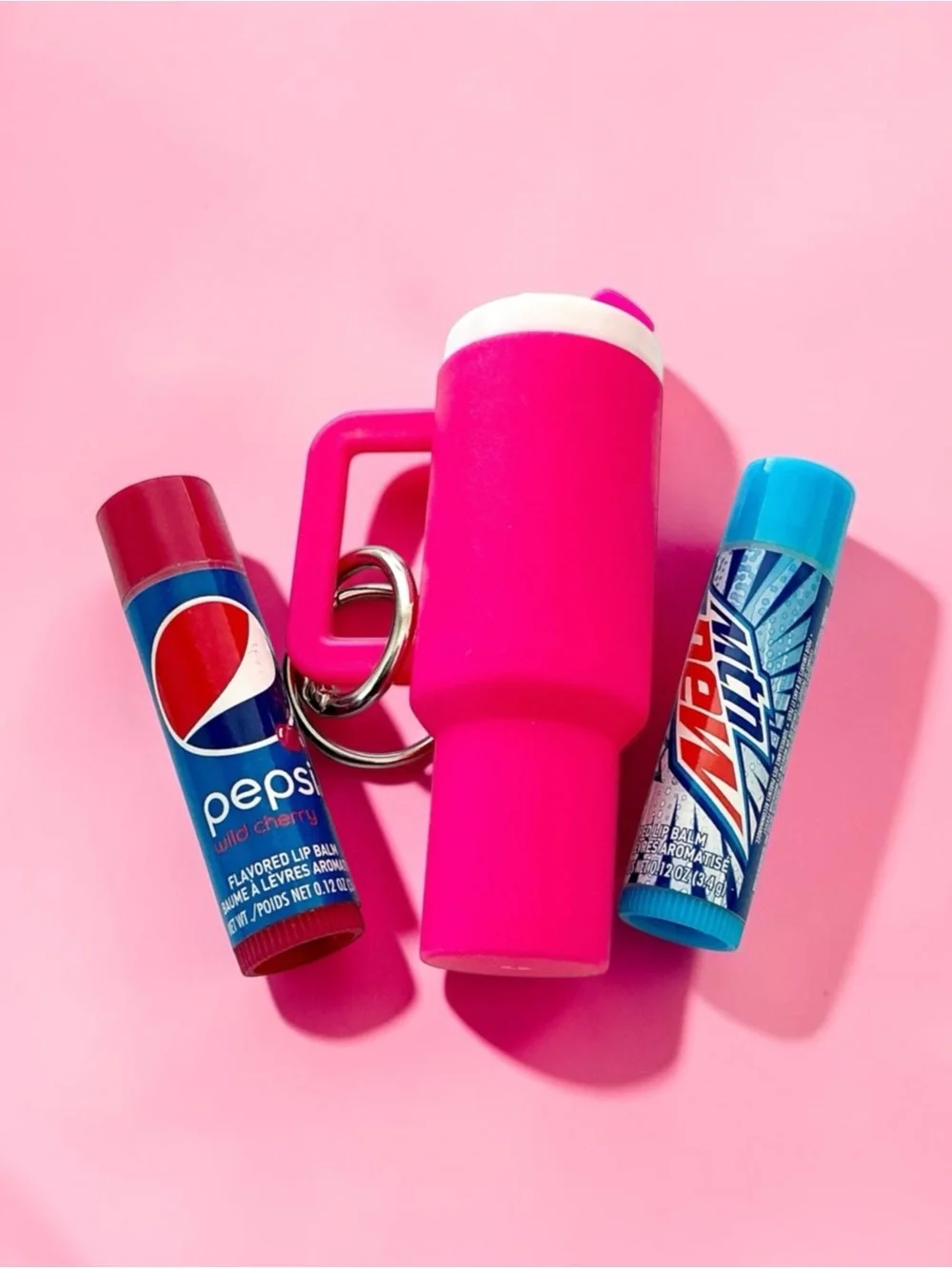 🆕 3D Tumbler Lip Balm Holder with Cherry Pepsi and White Out Mountain Dew Balms
